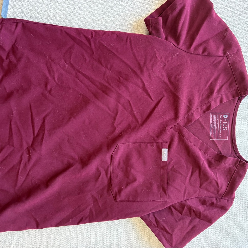 Figs Maroon V-Neck Scrub Top